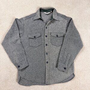 Vintage Woolrich Gray Shacket Mens Large Herringbone Shirt Wool Jacket Button Up